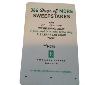 Hilton Honors Embassy Suites 366 Days of More Sweepstakes Room Key Card 2012